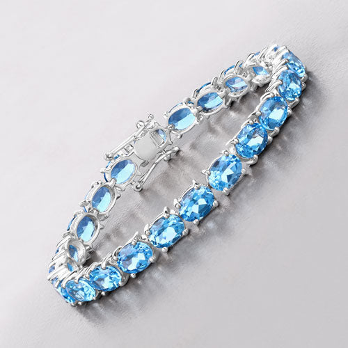 35.20 Carat Genuine Swiss Blue Topaz .925 Sterling Silver Bracelet on sale at MyriadMart