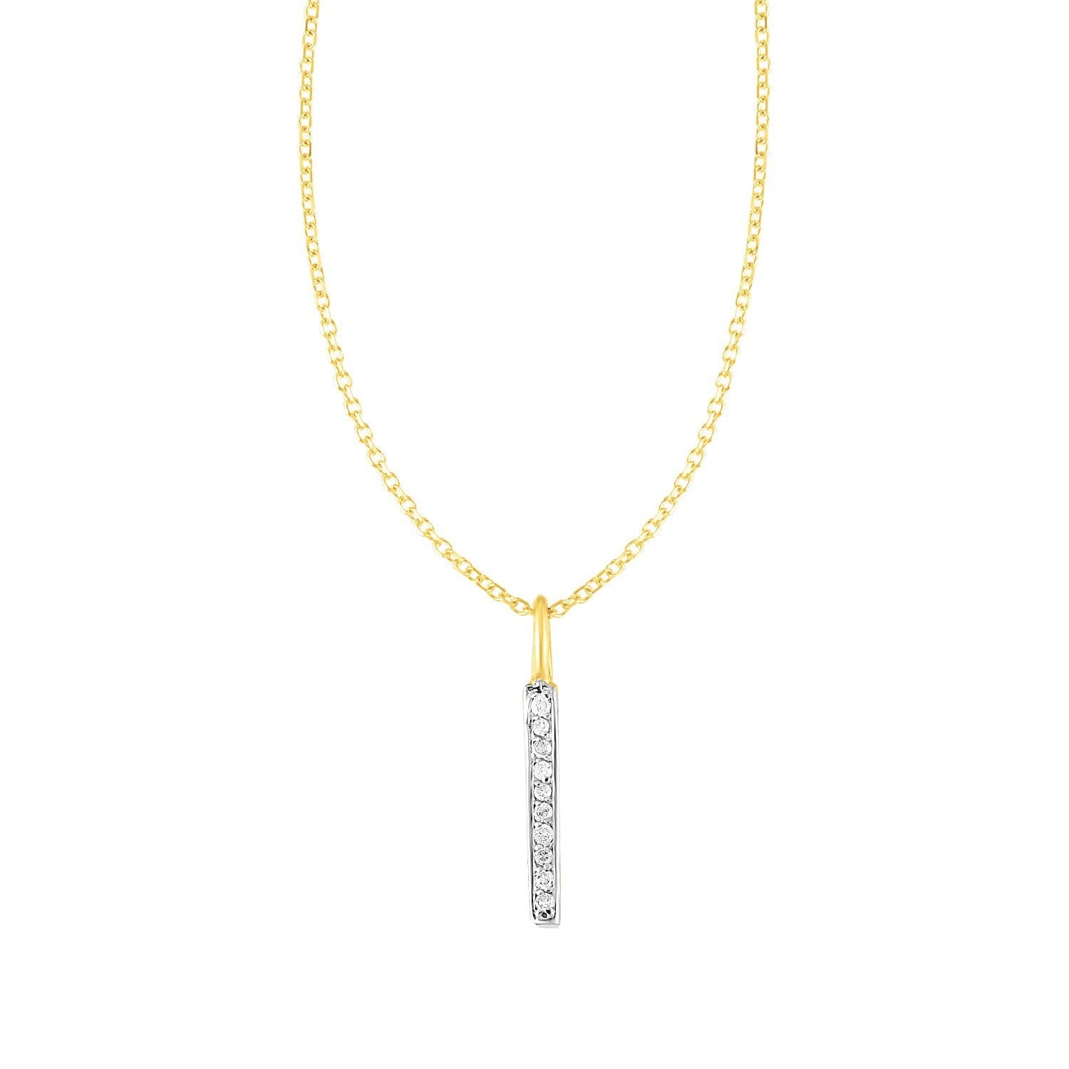 14k Yellow Gold Bar Pendant with Diamonds on sale at MyriadMart