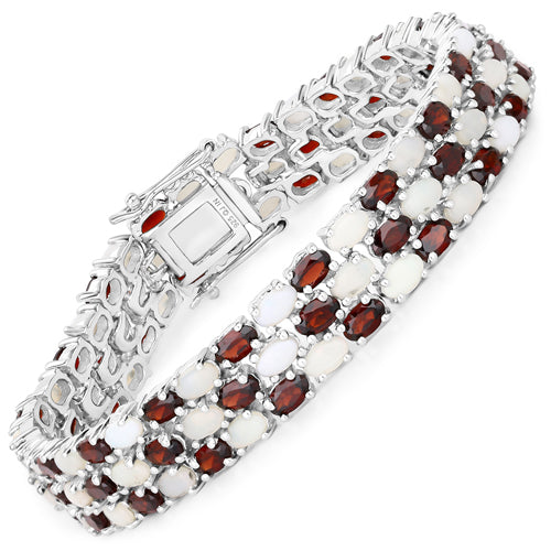 24.08 Carat Genuine Opal and Garnet .925 Sterling Silver Bracelet on sale at MyriadMart