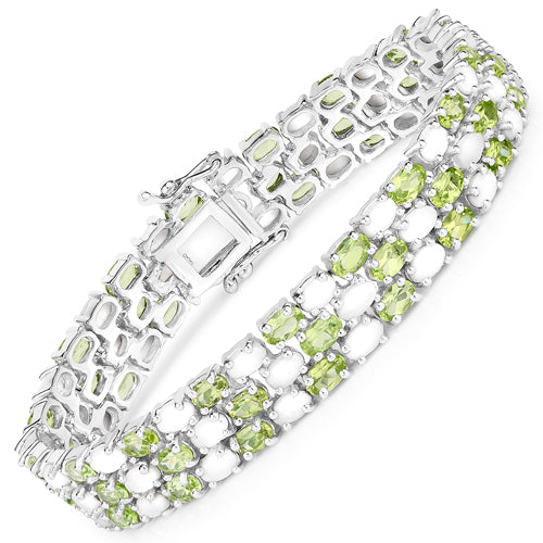19.73 Carat Genuine Opal and Peridot .925 Sterling Silver Bracelet on sale at MyriadMart