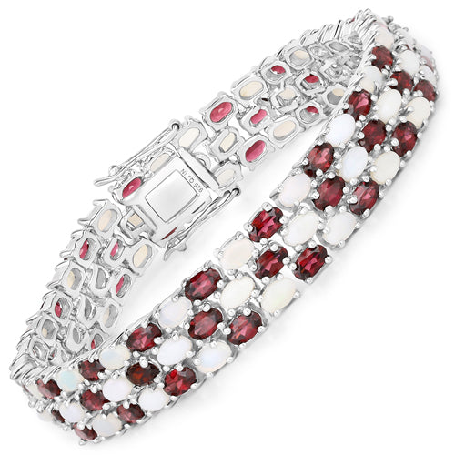 24.08 Carat Genuine Opal and Rhodolite .925 Sterling Silver Bracelet on sale at MyriadMart