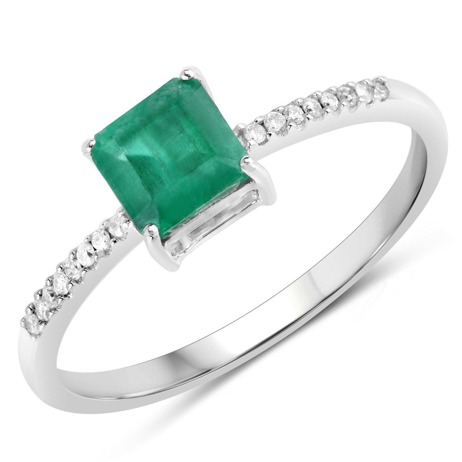 0.64 Carat Genuine Zambian Emerald and White Diamond 14K White Gold Ring on sale at MyriadMart
