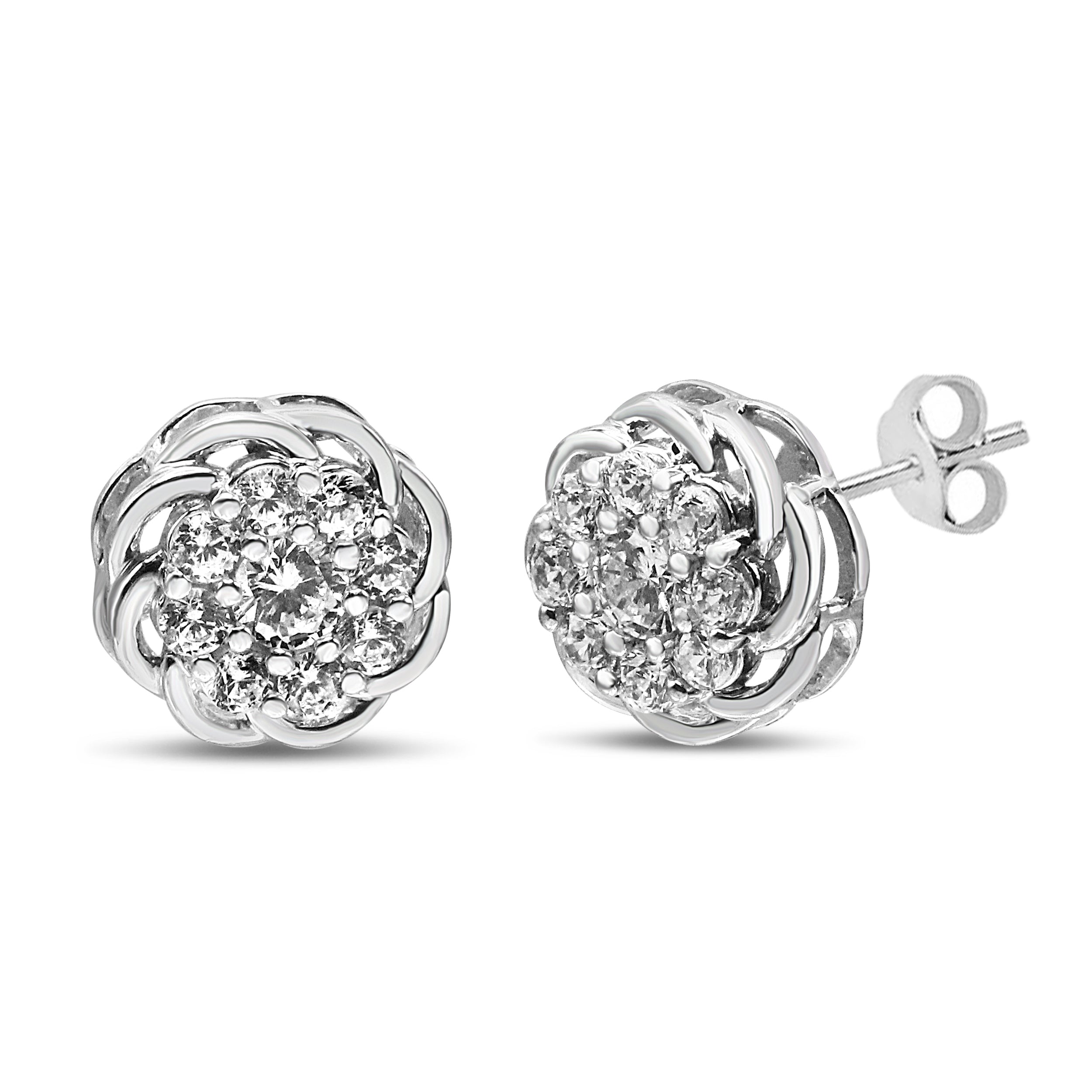 .925 Sterling Silver 1/2 Cttw Round Diamond Cluster Openwork Floral Halo Stud Earrings I1-I2 Clarity, I-J Color on sale at MyriadMart