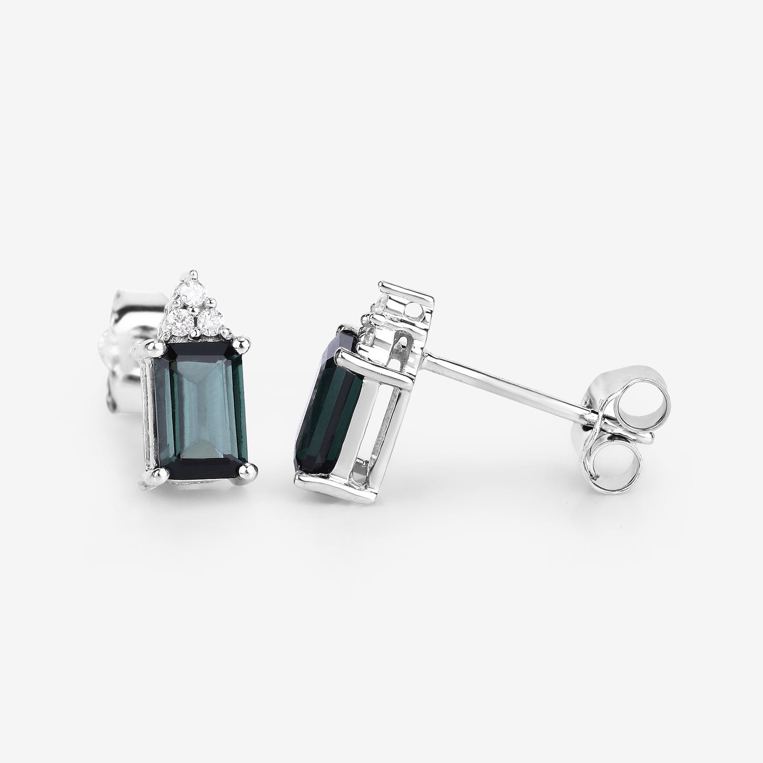 1.25 Carat Genuine Green Tourmaline and White Diamond 14K White Gold Earrings on sale at MyriadMart