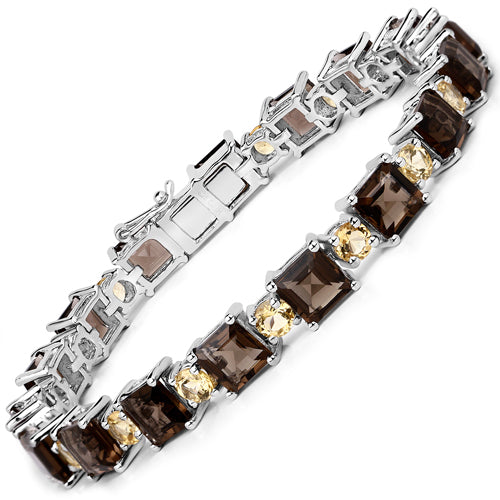 23.46 Carat Genuine Smoky Quartz and Citrine .925 Sterling Silver Bracelet on sale at MyriadMart