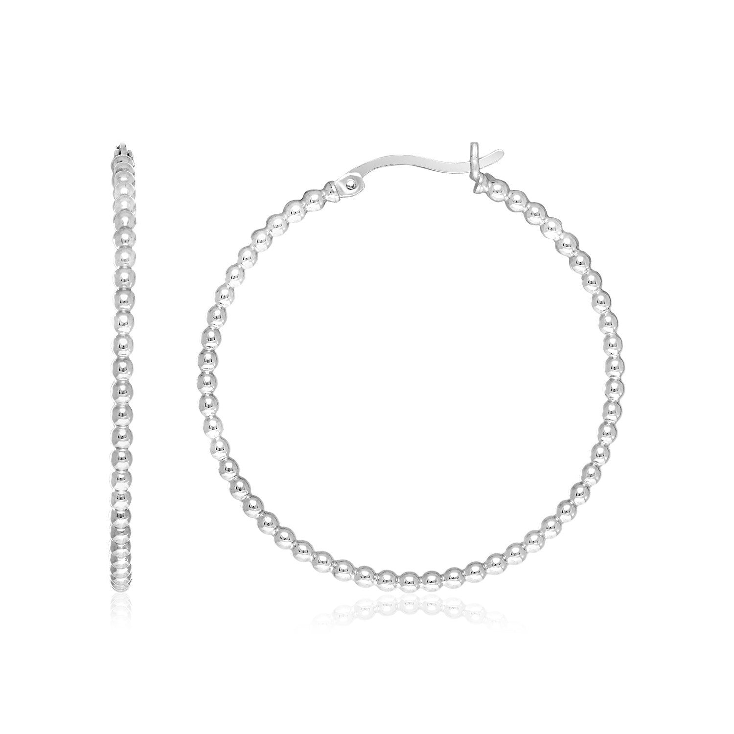 Sterling Silver Round Hoop Earrings with Beaded Texture on sale at MyriadMart