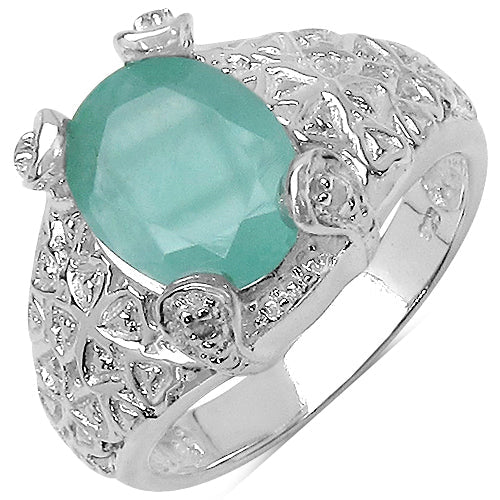 2.52 Carat Genuine Emerald & White Topaz .925 Sterling Silver Ring on sale at MyriadMart