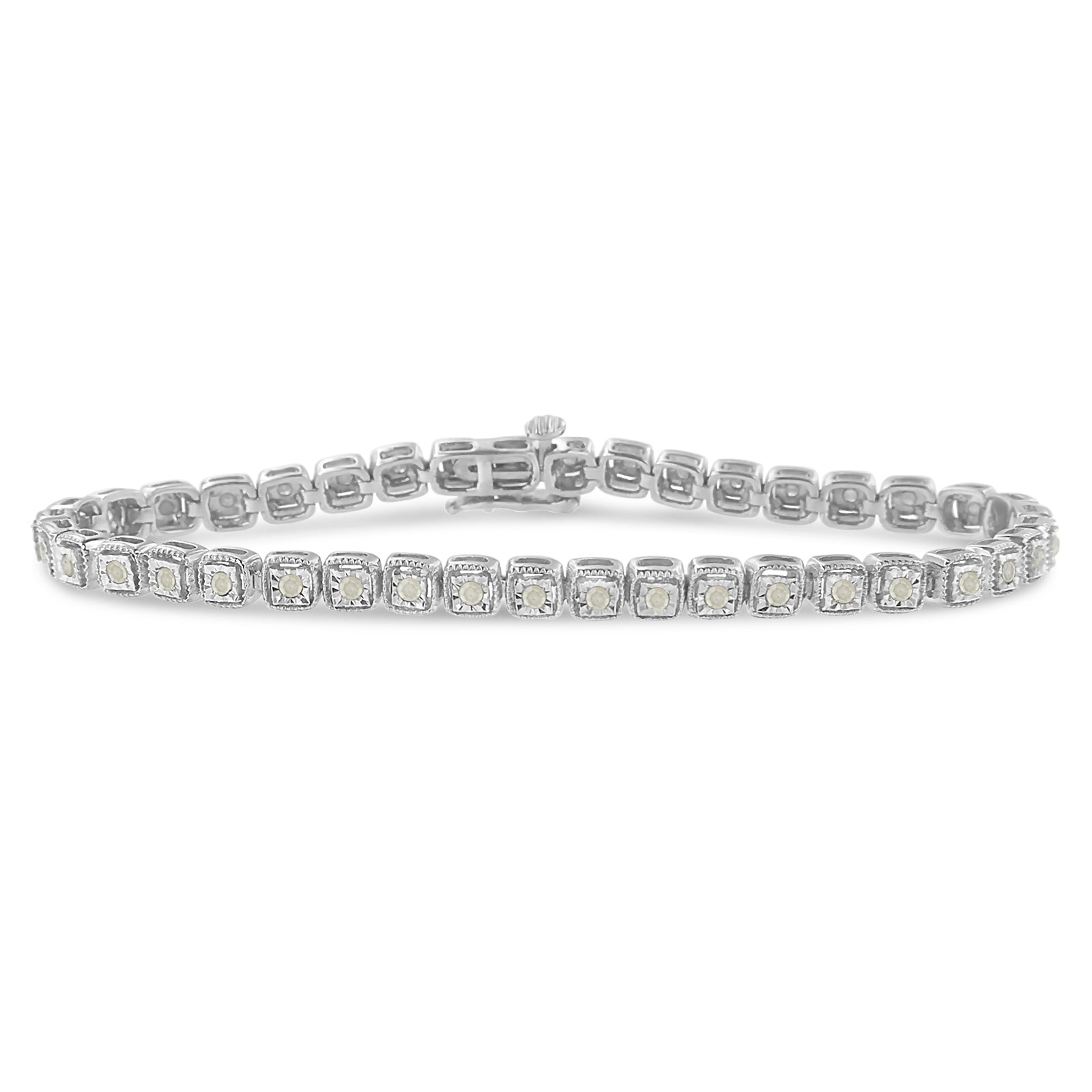 .925 Sterling Silver 1.0 Cttw Diamond Miracle-Set Square Milgrain 7" Link Tennis Bracelet I-J Color, I3 Clarity on sale at MyriadMart