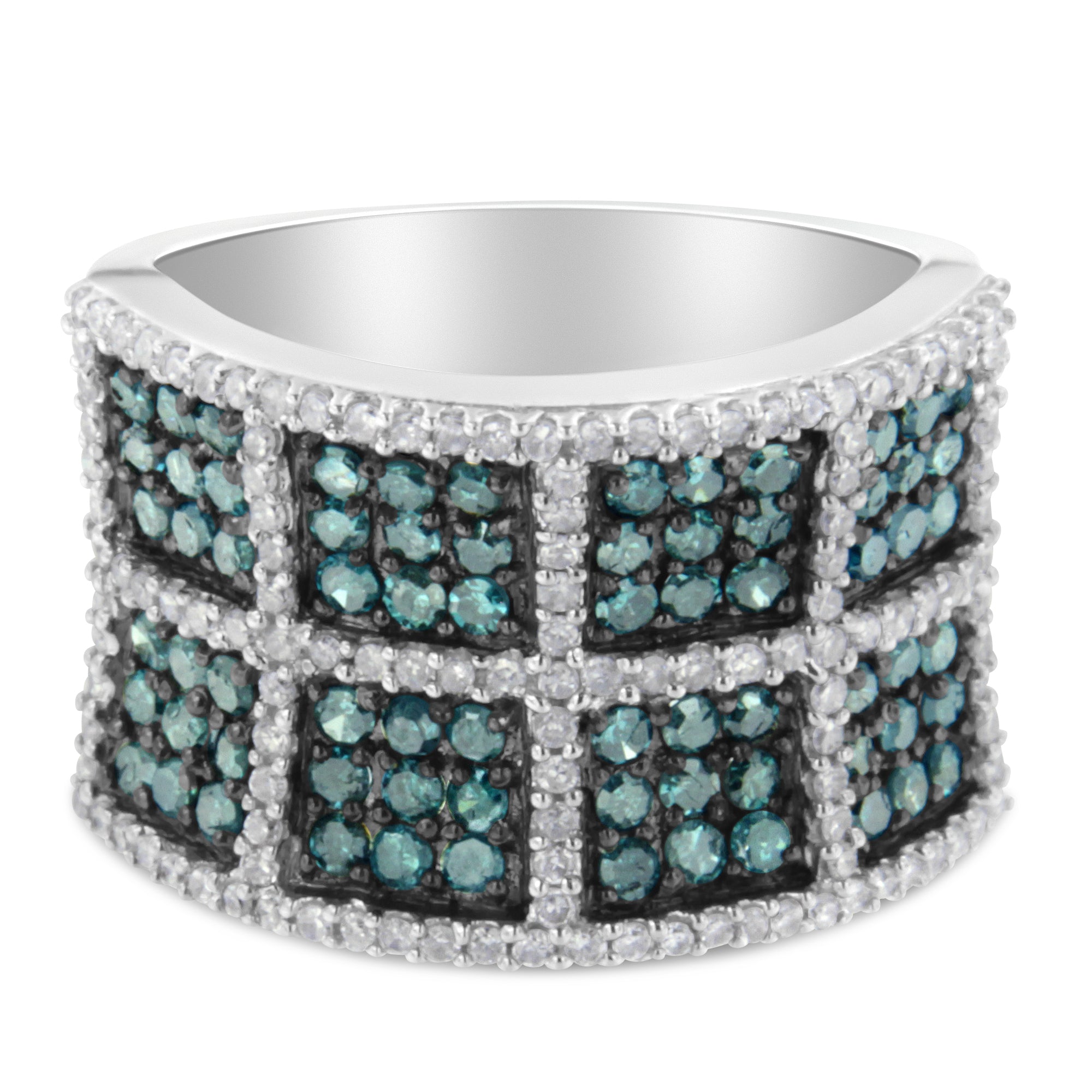 14K White Gold White and Treated Blue Diamond Cocktail Ring 1 1/2 Cttw, H-I Color, I1-I2 Clarity - Size 6 on sale at MyriadMart