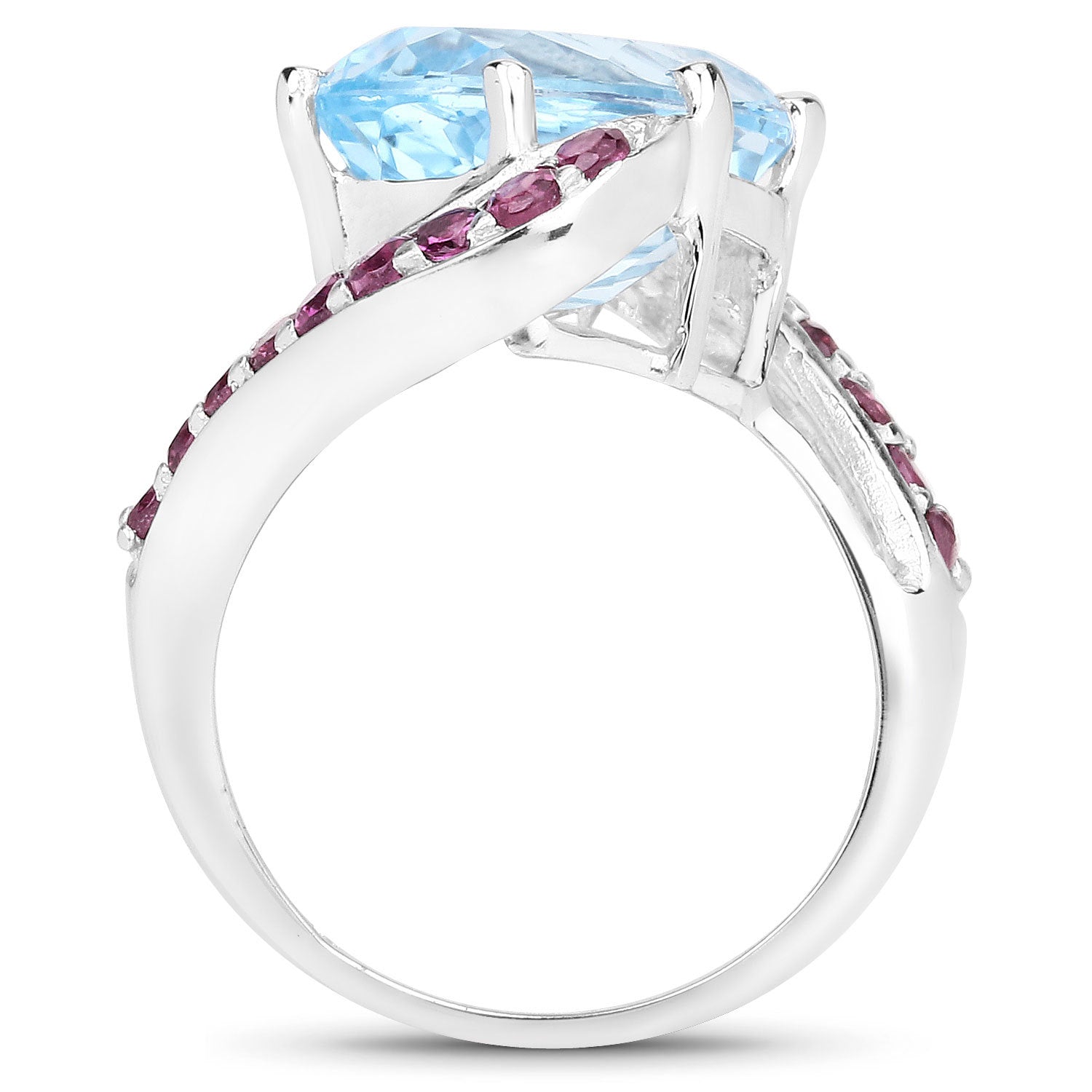 8.40 Carat Genuine Blue Topaz and Rhodolite .925 Sterling Silver Ring on sale at MyriadMart