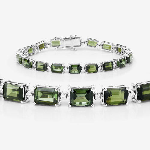 19.04 Carat Genuine Green Tourmaline and White Diamond 14K White Gold Bracelet on sale at MyriadMart
