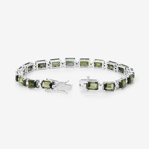 19.04 Carat Genuine Green Tourmaline and White Diamond 14K White Gold Bracelet on sale at MyriadMart