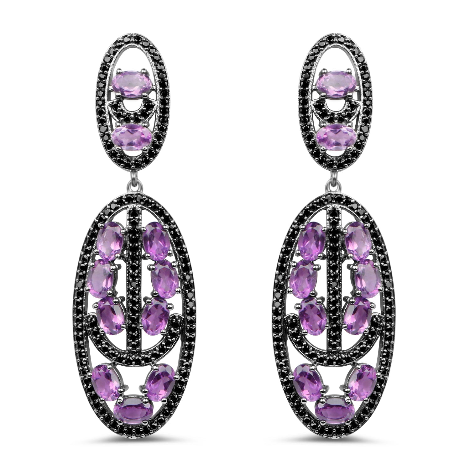 12.45 Carat Genuine Amethyst and Black Spinel .925 Sterling Silver Earrings on sale at MyriadMart