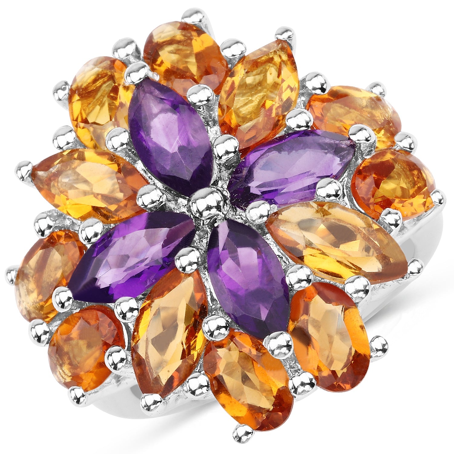 7.96 Carat Genuine Amethyst & Madeira Citrine .925 Sterling Silver Ring on sale at MyriadMart