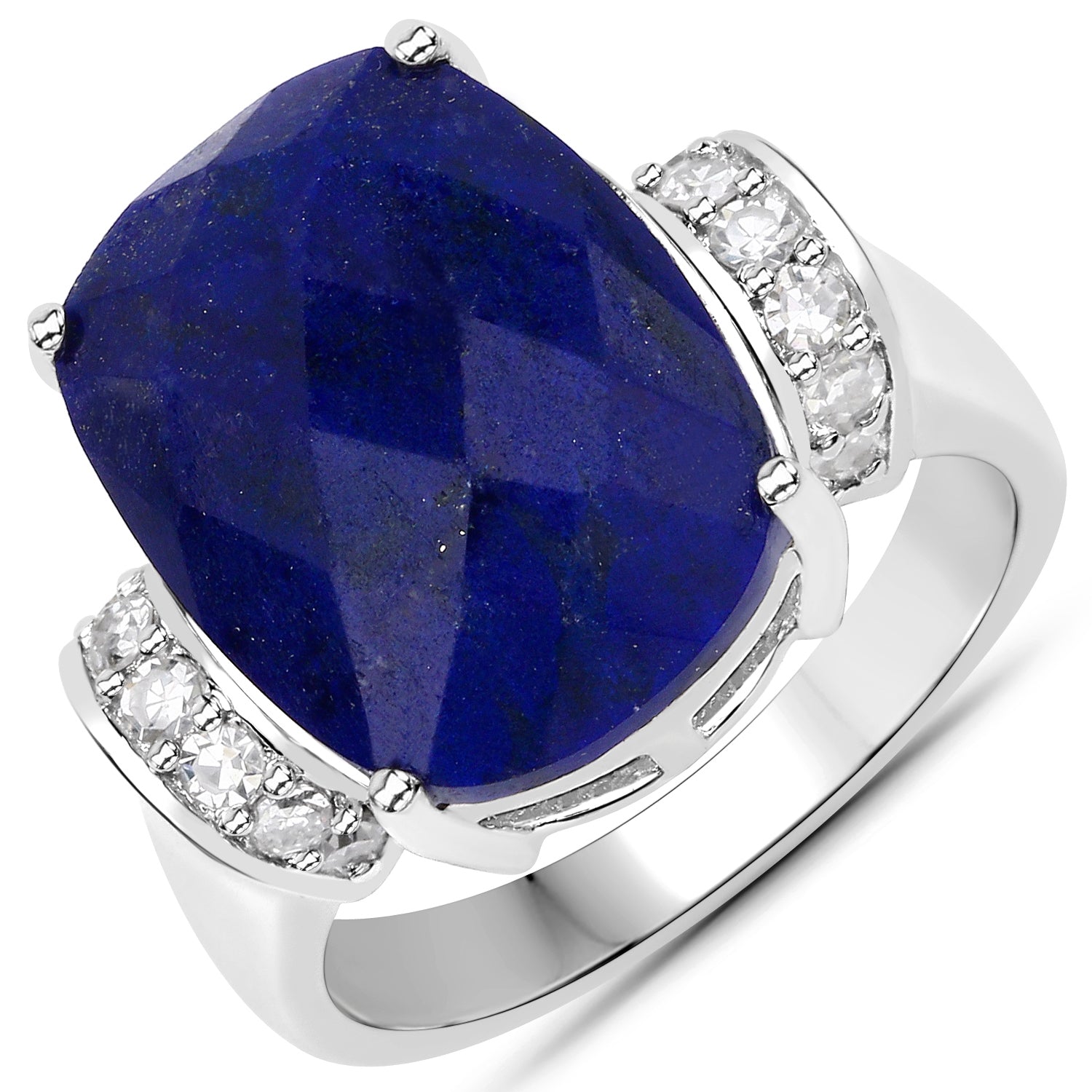 9.35 Carat Genuine Lapis and White Diamond .925 Sterling Silver Ring on sale at MyriadMart