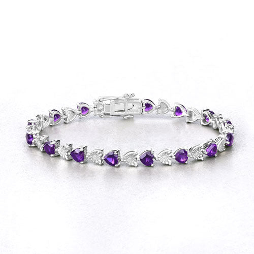 6.59 Carat Genuine Amethyst and White Diamond .925 Sterling Silver Bracelet on sale at MyriadMart