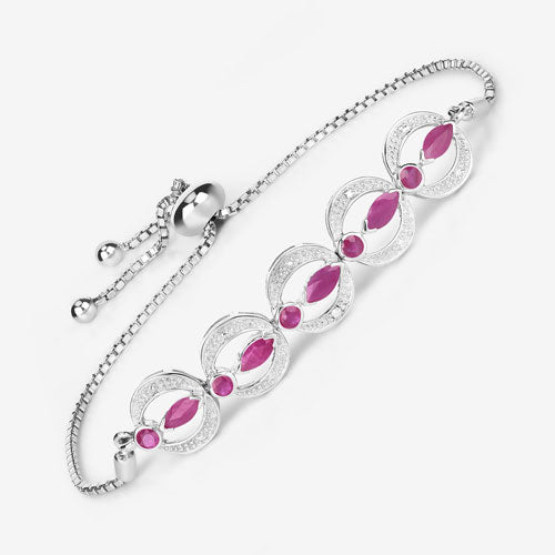 1.65 Carat Genuine Ruby and White Diamond .925 Sterling Silver Bracelet on sale at MyriadMart