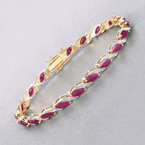 7.78 Carat Genuine Ruby and White Diamond 10K Yellow Gold Bracelet on sale at MyriadMart