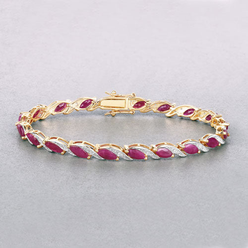 7.78 Carat Genuine Ruby and White Diamond 10K Yellow Gold Bracelet on sale at MyriadMart