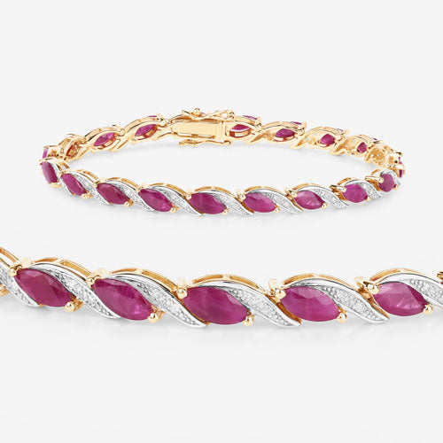 7.78 Carat Genuine Ruby and White Diamond 10K Yellow Gold Bracelet on sale at MyriadMart