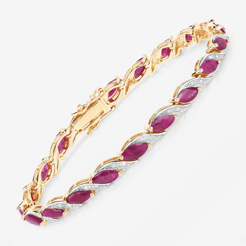7.78 Carat Genuine Ruby and White Diamond 10K Yellow Gold Bracelet on sale at MyriadMart