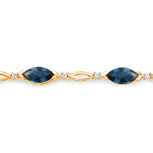 5.58 Carat Genuine Blue Sapphire and White Diamond 14K Yellow Gold Bracelet on sale at MyriadMart