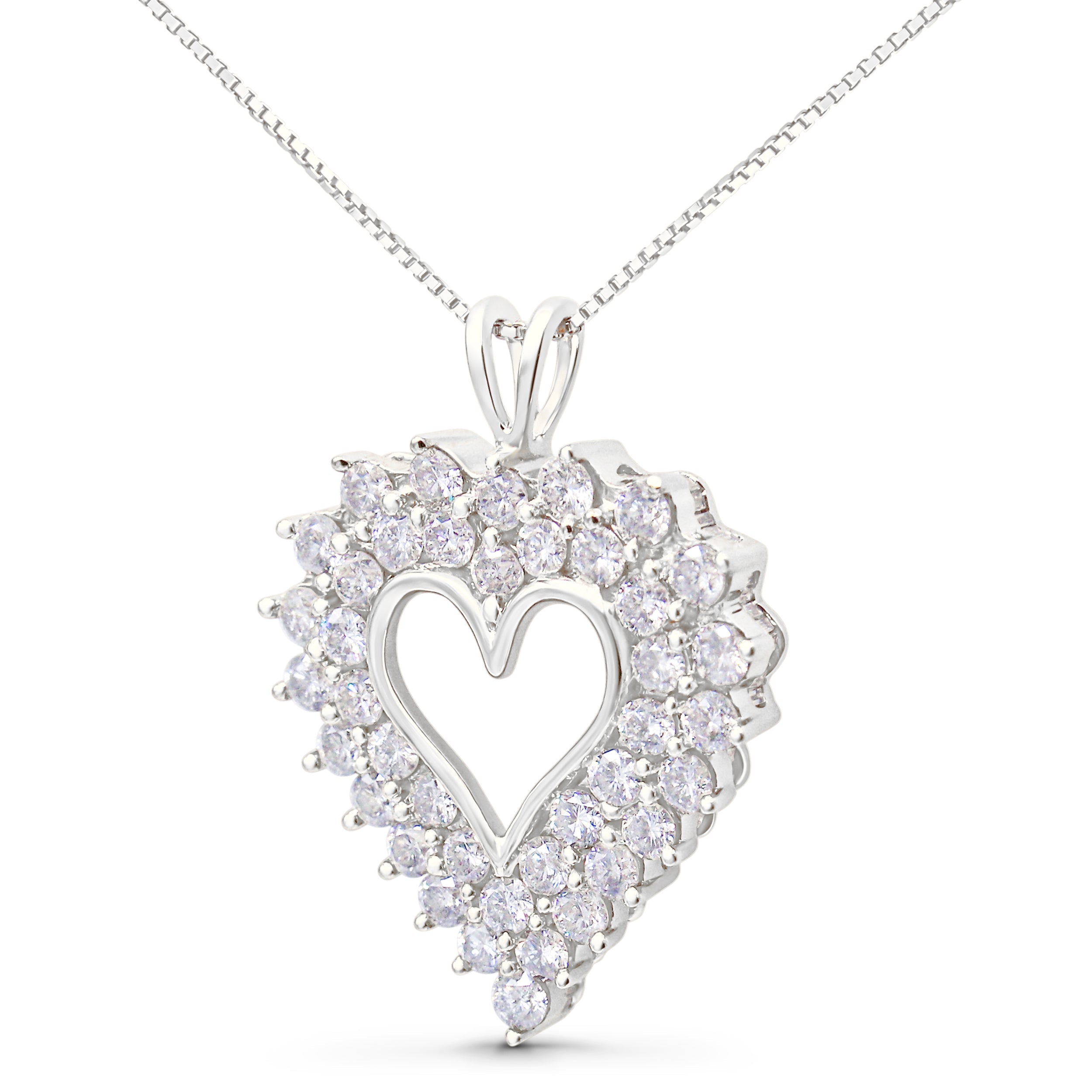 925 Sterling Silver 4.0 Cttw Diamond Two Row Open Heart 18" Pendant Necklace I-J Color, I2-I3 Clarity on sale at MyriadMart