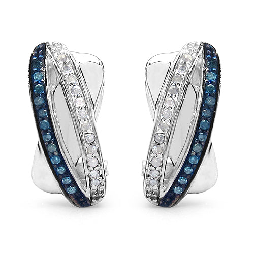0.28 Carat Genuine Blue Diamond & White Diamond .925 Sterling Silver Earrings on sale at MyriadMart