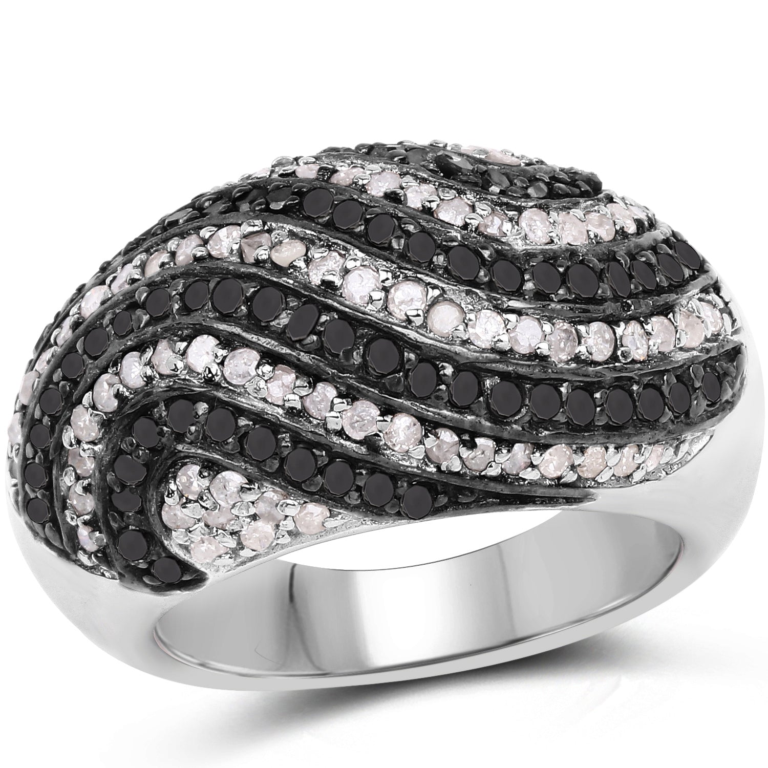 1.26 Carat Genuine Black Diamond and White Diamond .925 Sterling Silver Ring on sale at MyriadMart