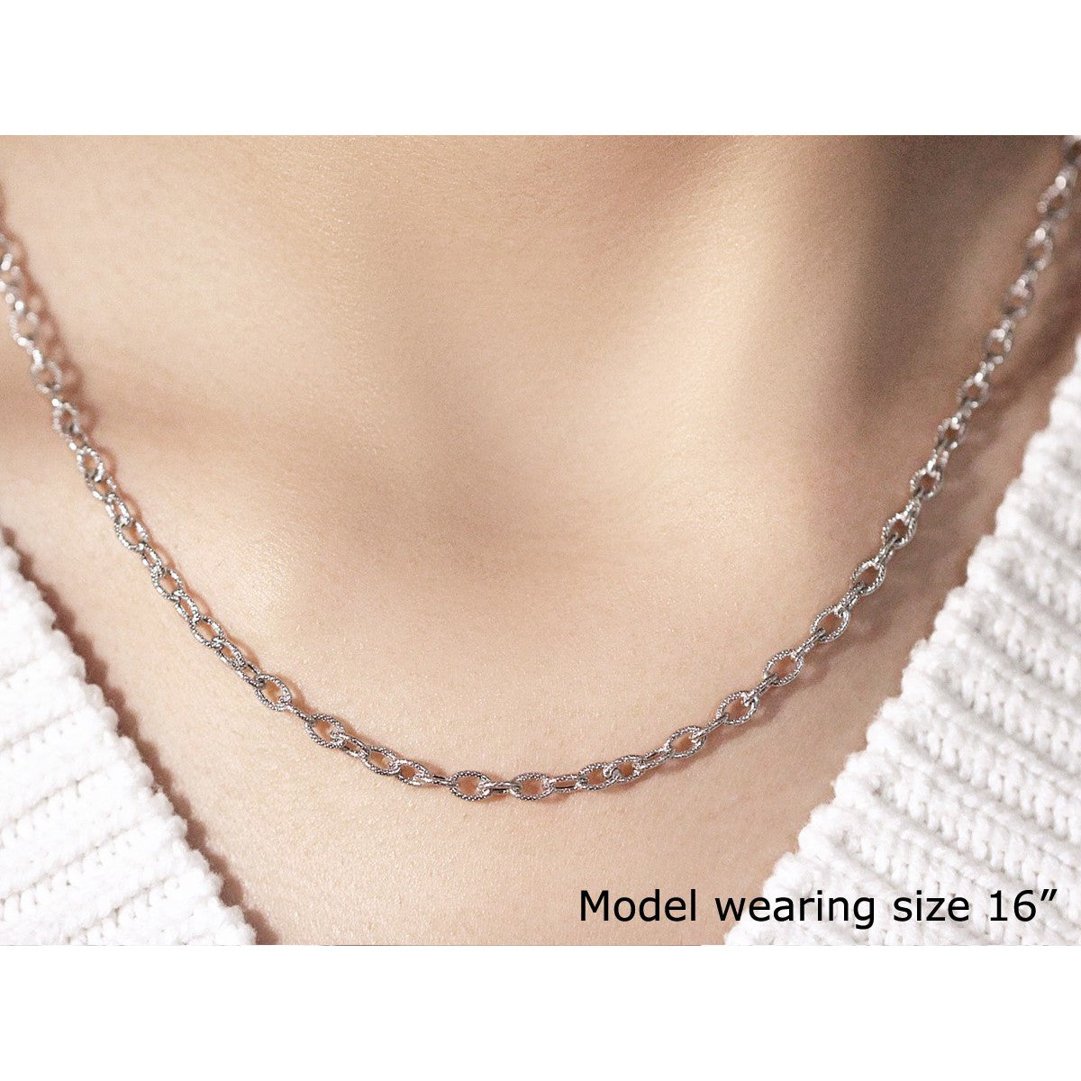 3.5mm 14k White Gold Pendant Chain with Textured Links on sale at MyriadMart