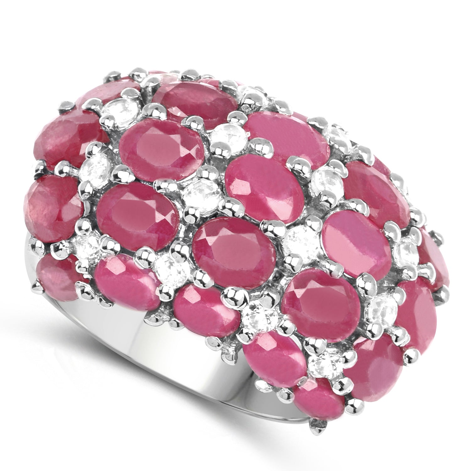 8.54 Carat Glass Filled Ruby and White Topaz .925 Sterling Silver Ring on sale at MyriadMart