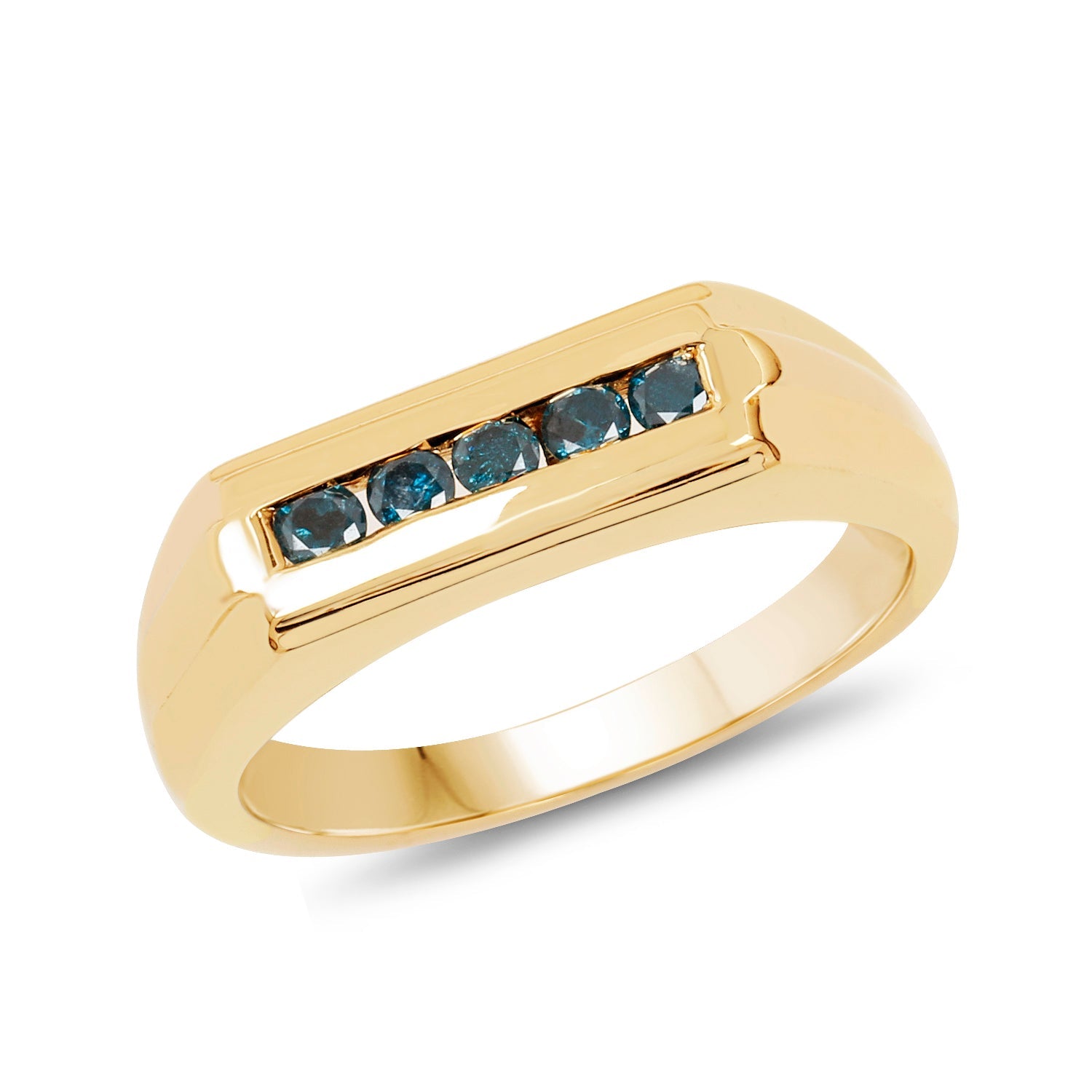 14K Yellow Gold Plated 0.25 Carat Genuine Blue Diamond .925 Sterling Silver Ring on sale at MyriadMart