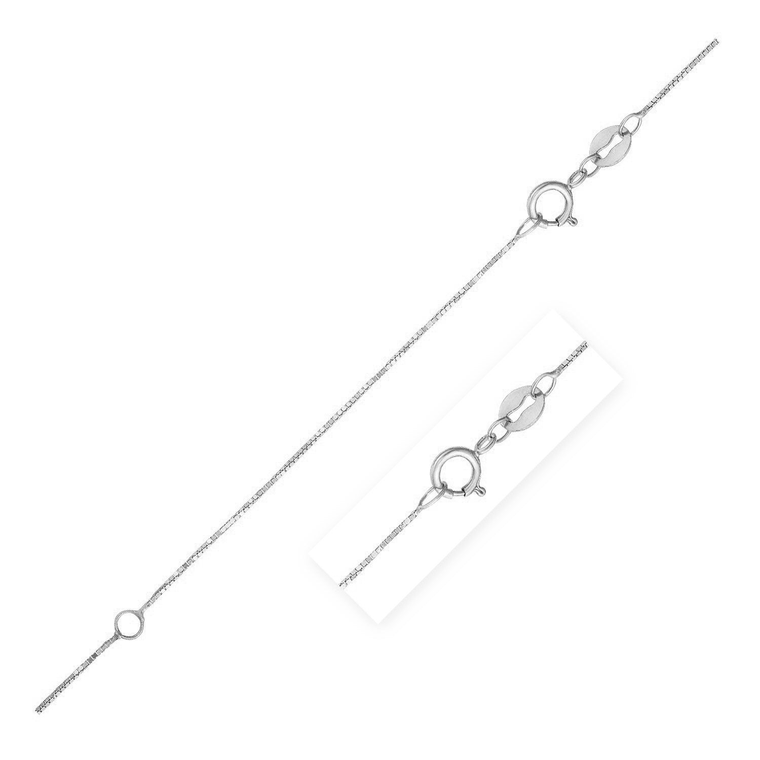 Double Extendable Box Chain in 14k White Gold 0.6mm on sale at MyriadMart