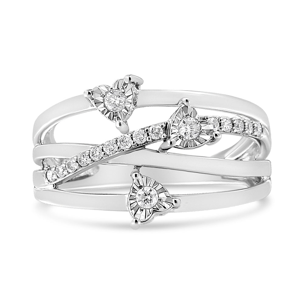 .925 Sterling Silver 1/5 Cttw Miracle-Set Diamond Heart Cross-Over Bypass Ring I-J Color, I2-I3 Clarity - Size 7 on sale at MyriadMart