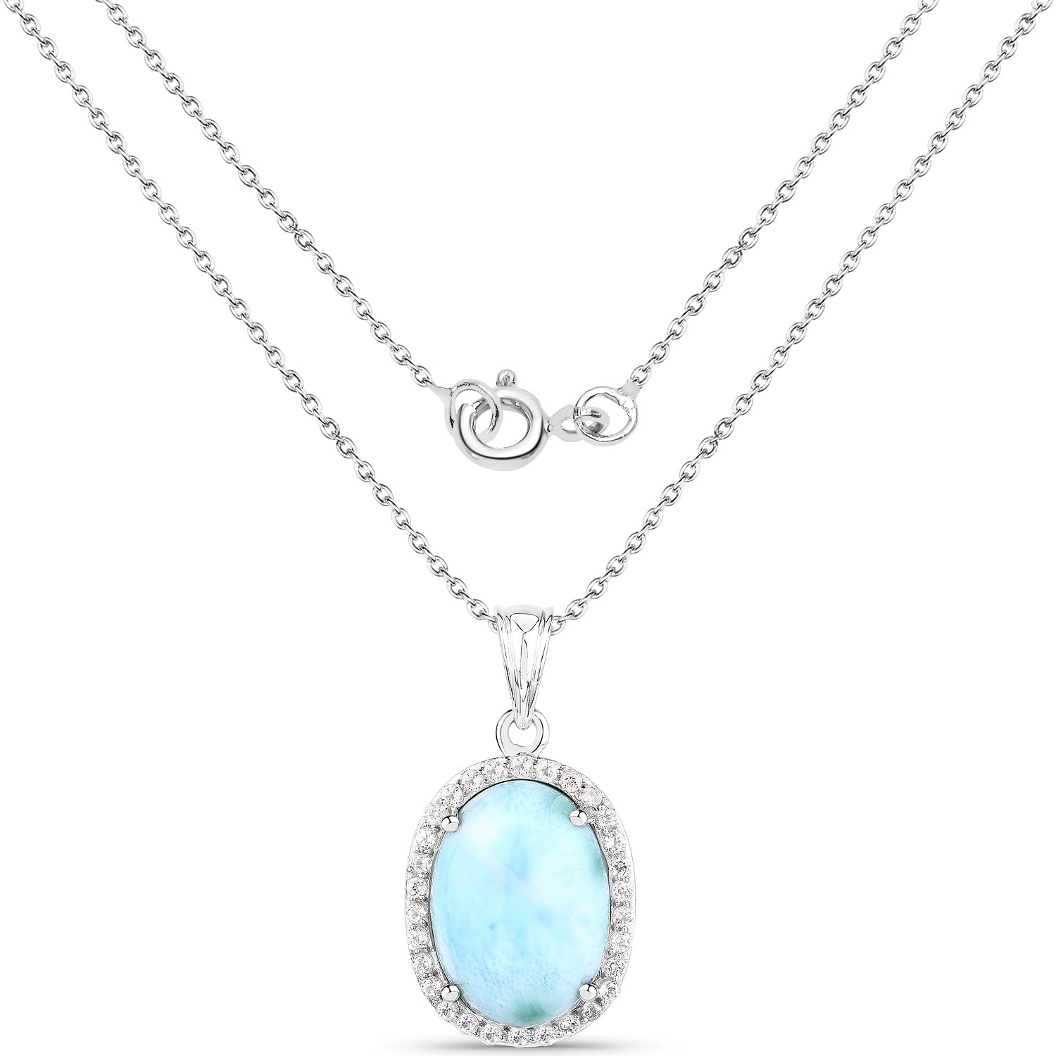 13.55 Carat Genuine Larimar and White Topaz .925 Sterling Silver Pendant on sale at MyriadMart