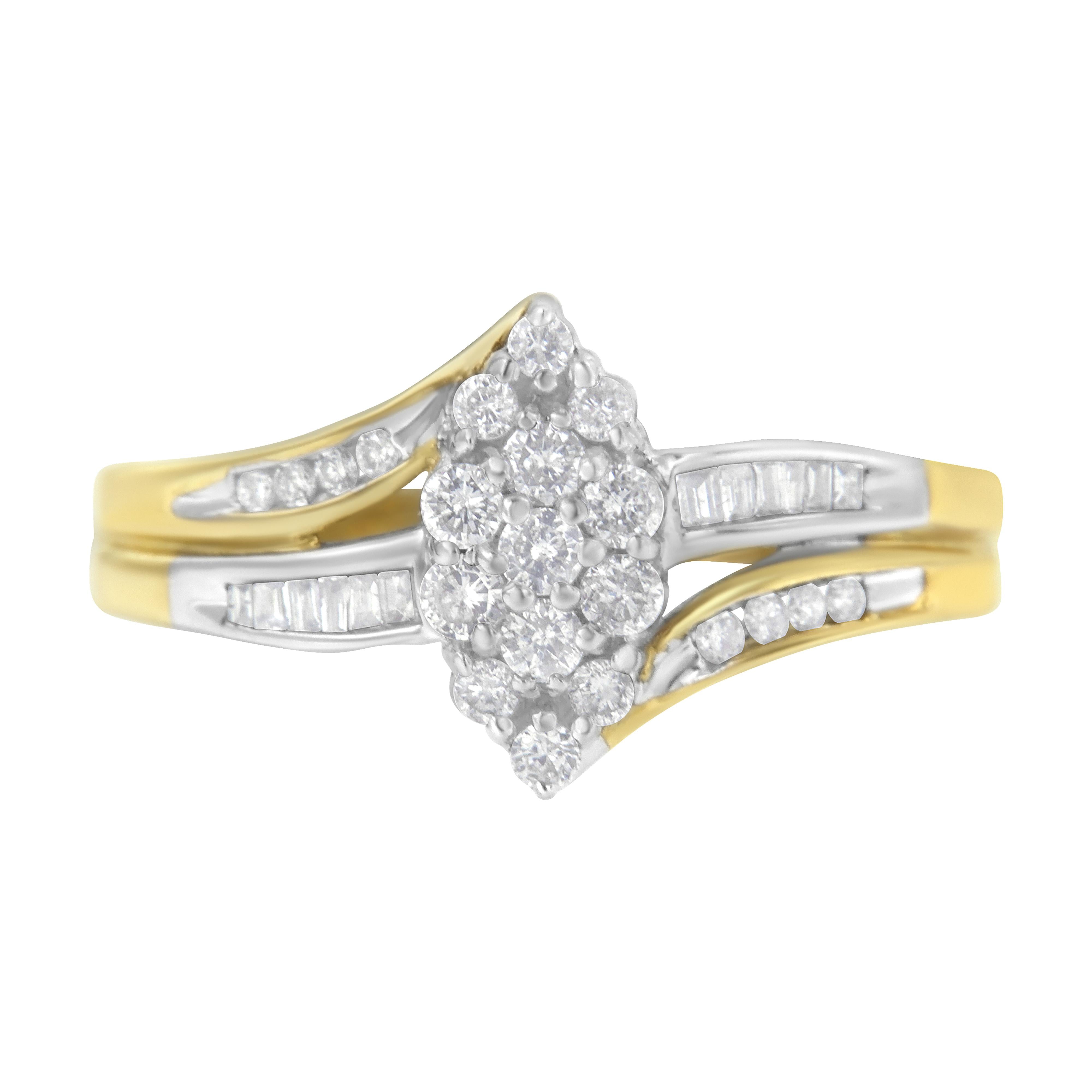 10K Yellow and White Gold 1/2 Cttw Diamond Marquise Shaped Cluster Split Shank Ring H-I Color, SI2-I1 Clarity - Size 7 on sale at MyriadMart