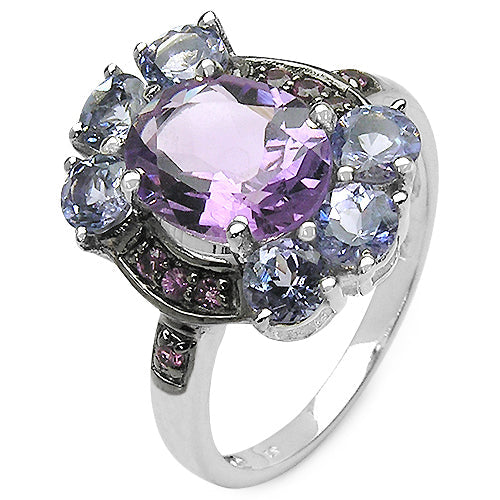 4.04 Carat Genuine Amethyst & Tanzanite .925 Sterling Silver Ring on sale at MyriadMart