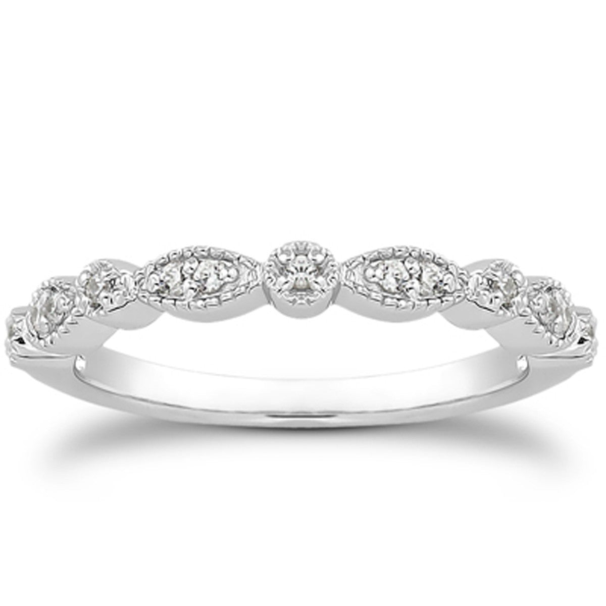 14k White Gold Vintage Look Fancy Pave Diamond Milgrain Wedding Ring Band on sale at MyriadMart