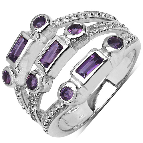 0.87 Carat Genuine Amethyst & White Topaz .925 Sterling Silver Ring on sale at MyriadMart