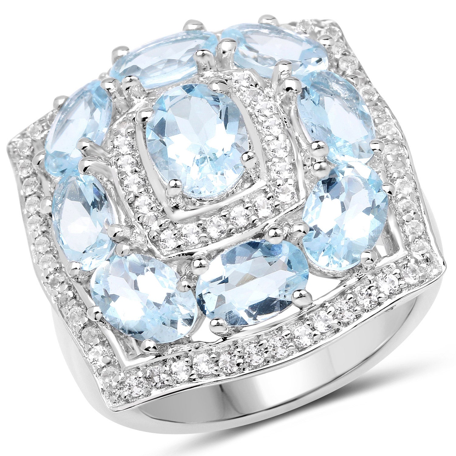 4.07 Carat Genuine Aquamarine and White Topaz .925 Sterling Silver Ring on sale at MyriadMart