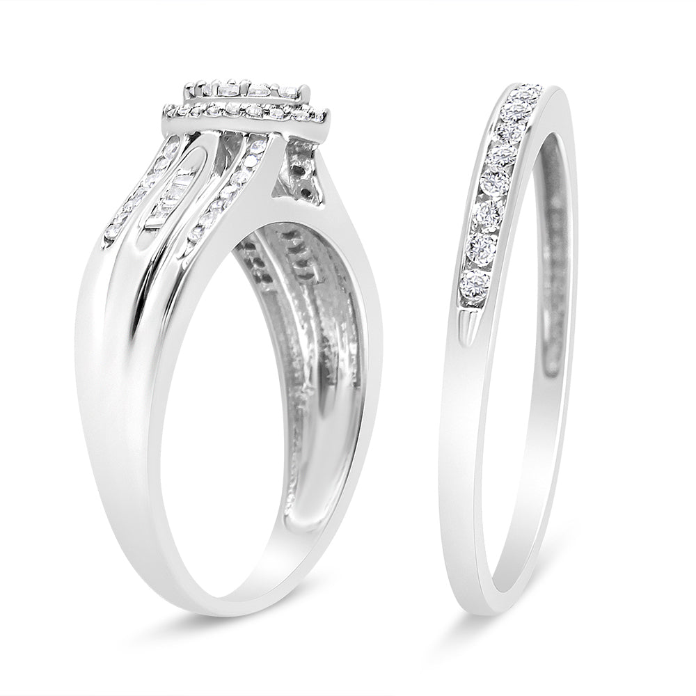 .925 Sterling Silver 1/2 Cttw Round and Baguette-Cut Diamond Engagement Bridal Set I-J Color, I1-I2 Clarity - Size 7 on sale at MyriadMart