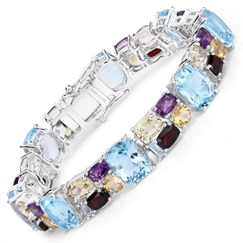 51.36 Carat Genuine Multi Stones .925 Sterling Silver Bracelet on sale at MyriadMart