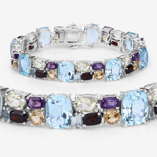 51.36 Carat Genuine Multi Stones .925 Sterling Silver Bracelet on sale at MyriadMart