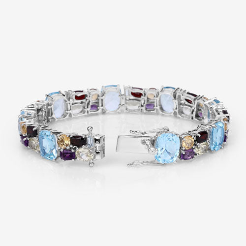 51.36 Carat Genuine Multi Stones .925 Sterling Silver Bracelet on sale at MyriadMart