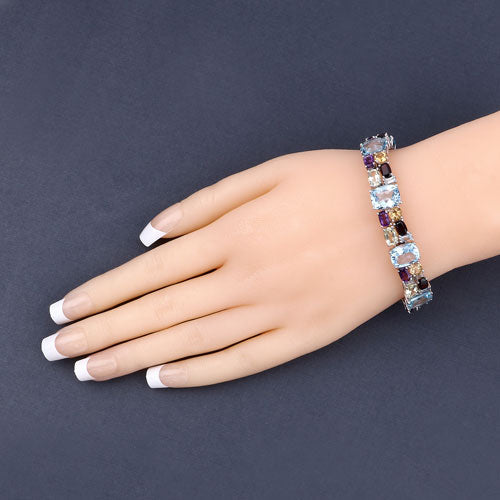 51.36 Carat Genuine Multi Stones .925 Sterling Silver Bracelet on sale at MyriadMart