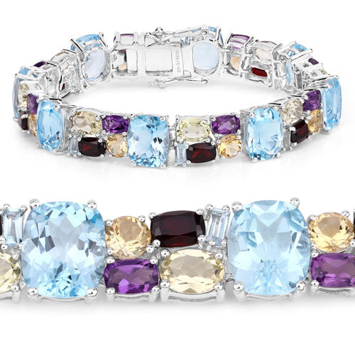 51.36 Carat Genuine Multi Stones .925 Sterling Silver Bracelet on sale at MyriadMart