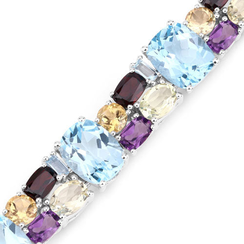 51.36 Carat Genuine Multi Stones .925 Sterling Silver Bracelet on sale at MyriadMart