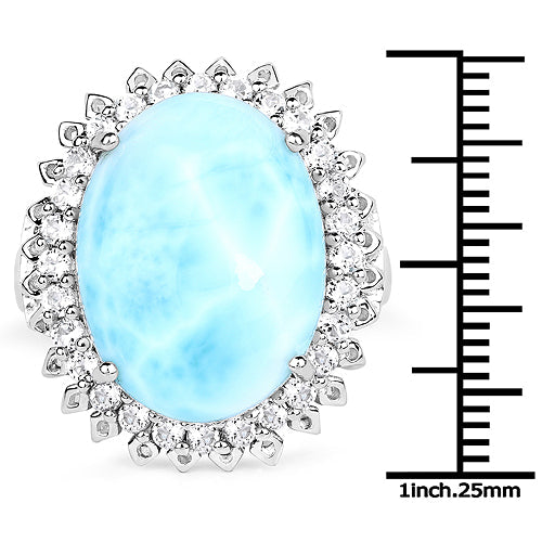 17.62 Carat Genuine Larimar and White Topaz .925 Sterling Silver Ring on sale at MyriadMart