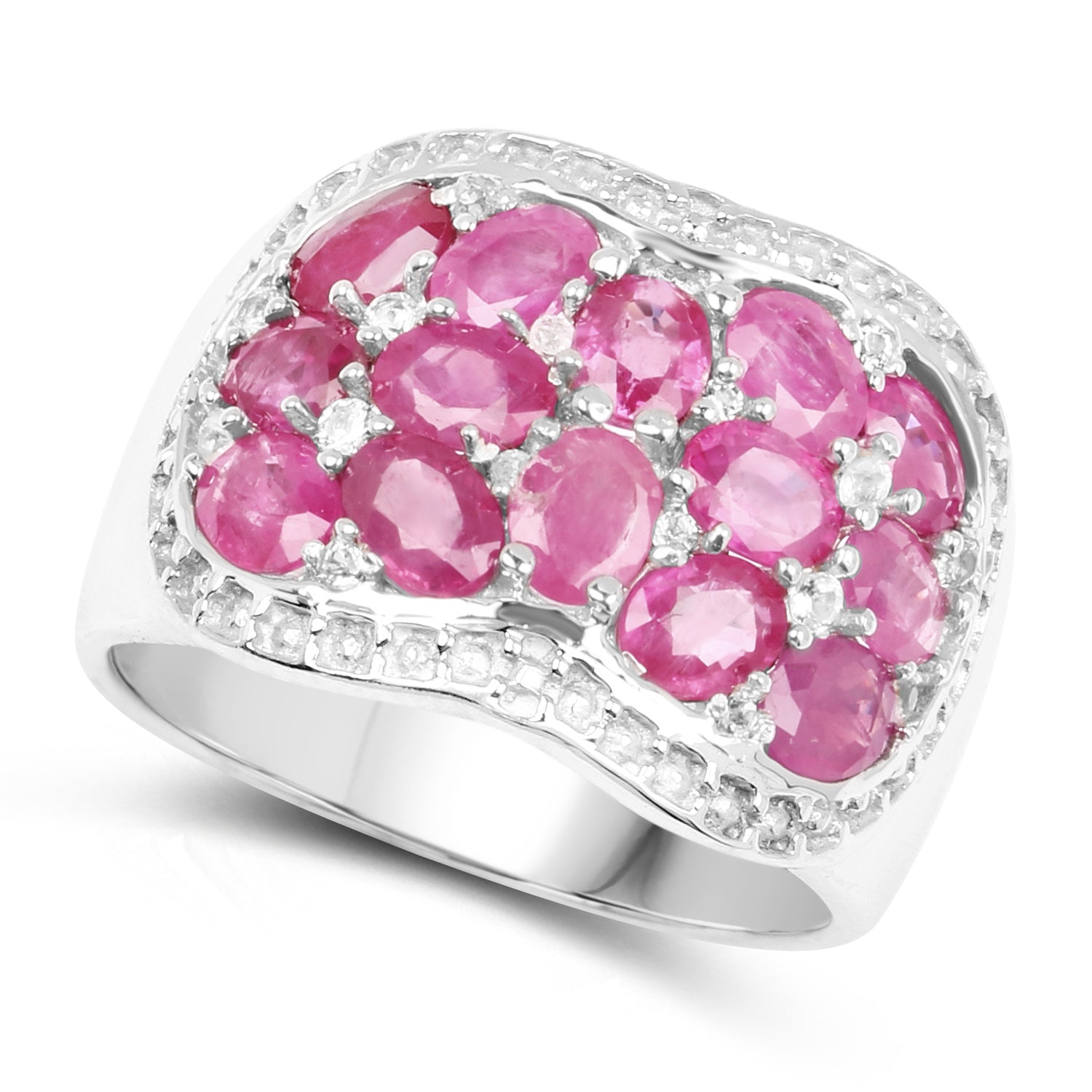 3.04 Carat Genuine Ruby & White Topaz .925 Sterling Silver Ring on sale at MyriadMart