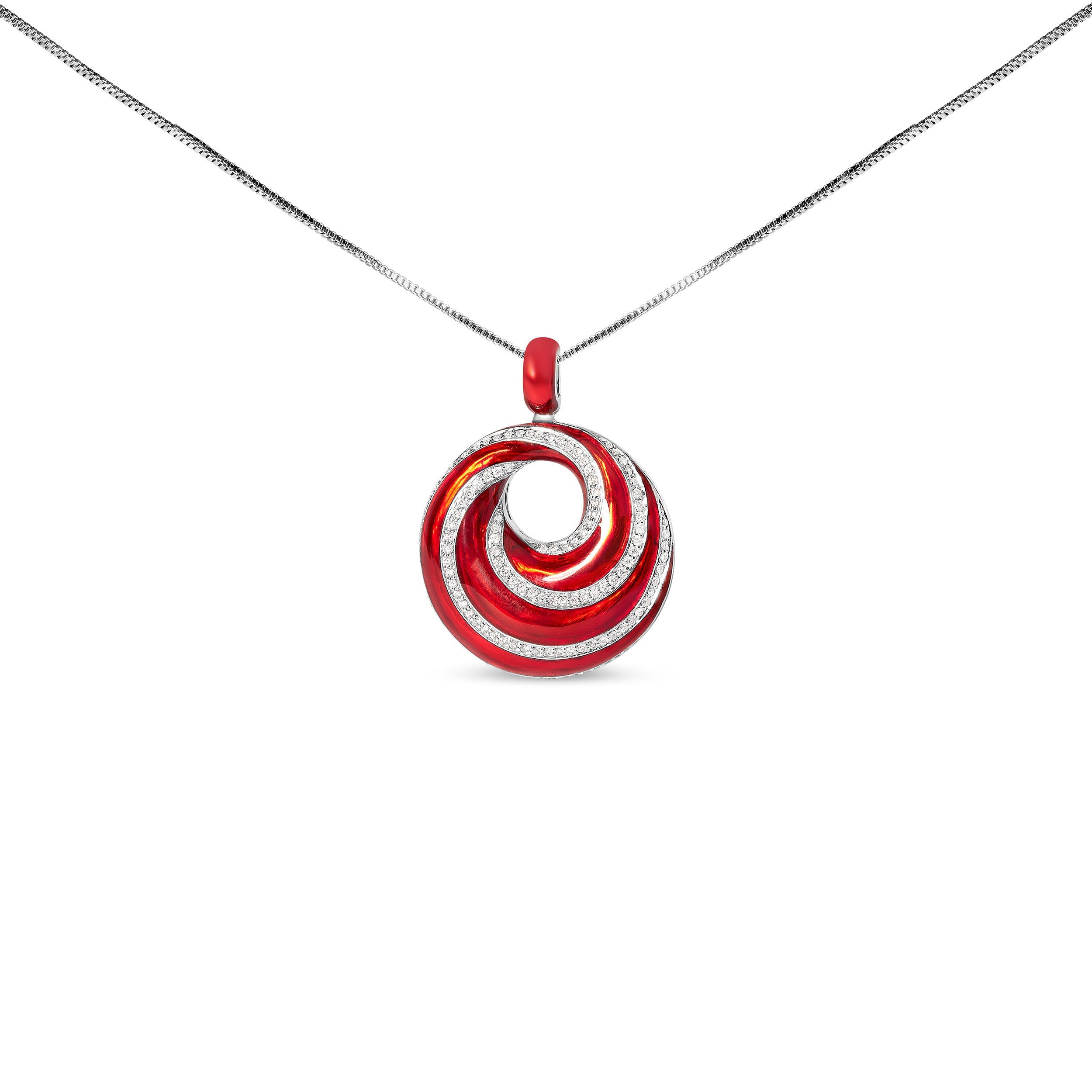 .925 Sterling Silver Red Enamel and 1/2 Diamond Endless Swirl Medallion 18" Pendant Necklace F-G Color, VS1-VS2 Clarity on sale at MyriadMart